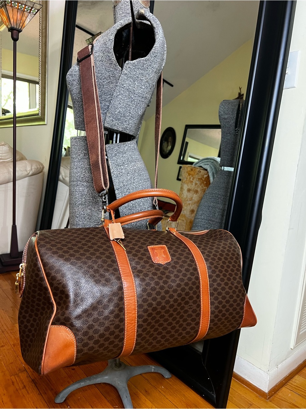 CELINE Macadam Triomphe Canvas Duffel Travel Bag Honeycomb VINTAGE